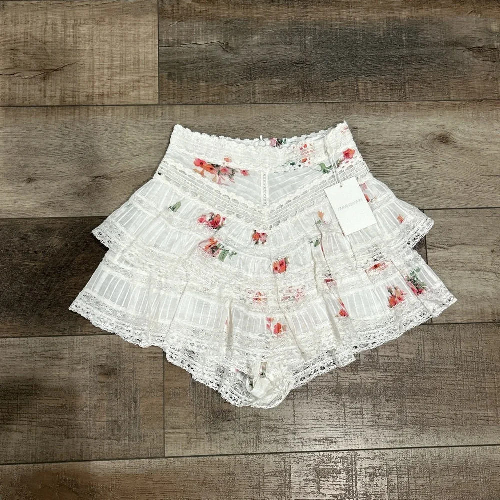 Zimmermann heathers pintuck frill floral mini shorts - Picture 3 of 6